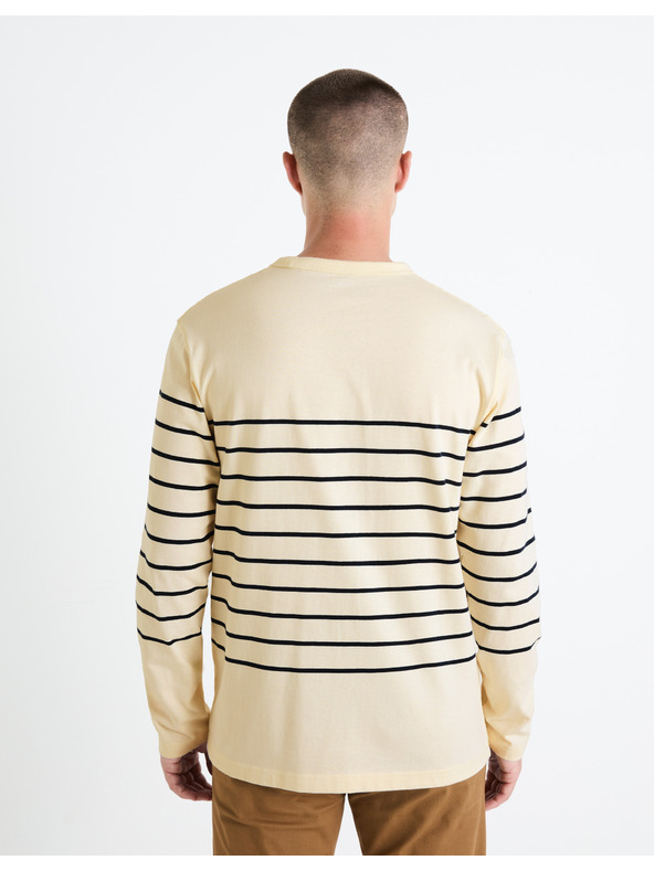 Celio Kremasta moška črtasta majica Celio Veboxmlr