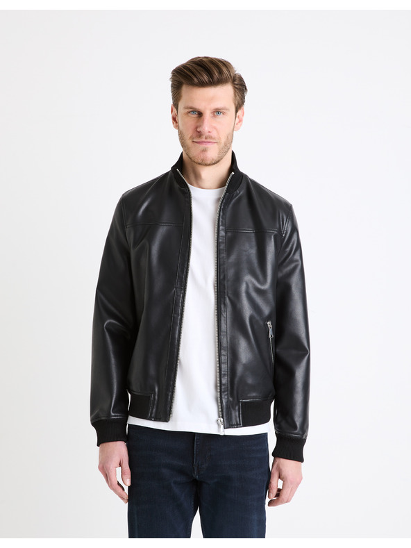 Celio Črna moška usnjena jakna Celio Gumati