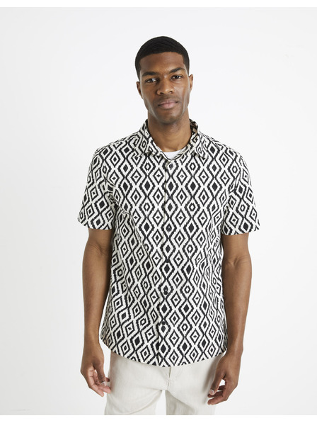 Celio Črno-bela moška srajca z vzorcem Celio Daprinta