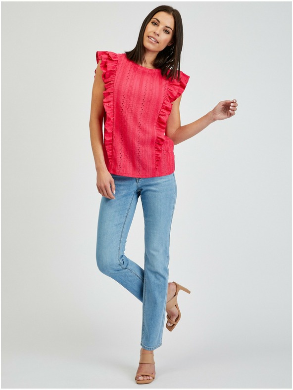 Orsay Temno roza ženska majica z volančki ORSAY