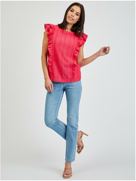 Orsay Temno roza ženska majica z volančki ORSAY