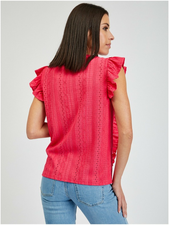 Orsay Temno roza ženska majica z volančki ORSAY