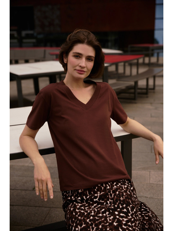 Moodo Rjavi top z V-izrezom Moodo