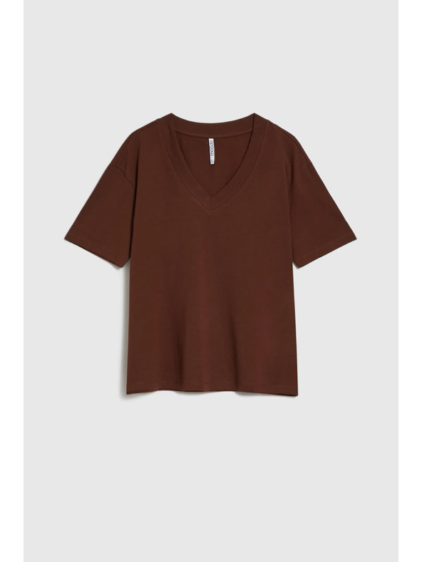 Moodo Rjavi top z V-izrezom Moodo