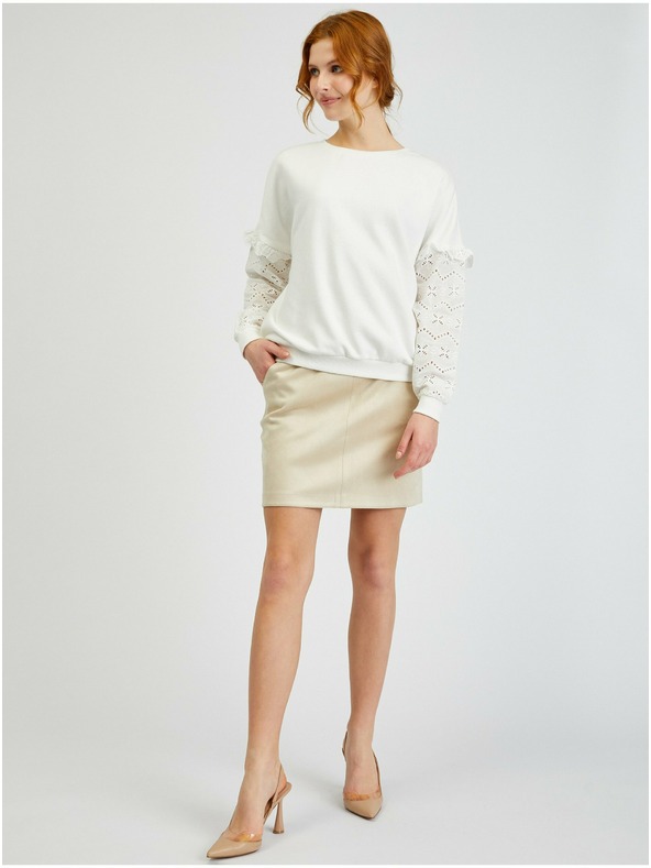 Orsay Bel ženski pulover z okrasnimi rokavi ORSAY