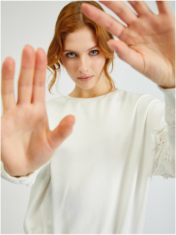 Orsay Bel ženski pulover z okrasnimi rokavi ORSAY