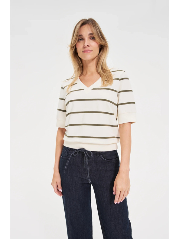 Moodo Bluza v črtah s kratkimi rokavi ecru Moodo