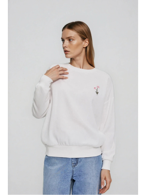 Moodo Bluza z izvezenim cvetom bela Moodo