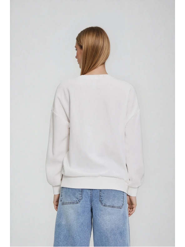 Moodo Bluza z izvezenim cvetom bela Moodo