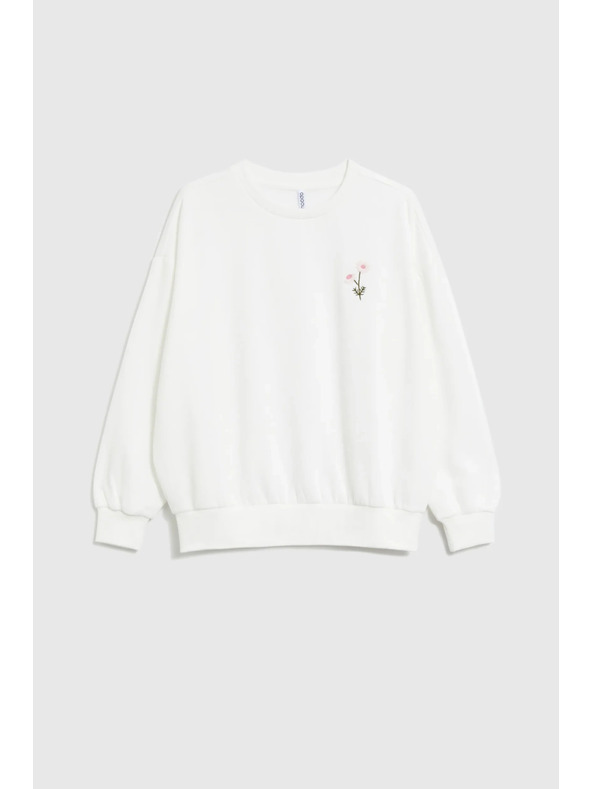 Moodo Bluza z izvezenim cvetom bela Moodo