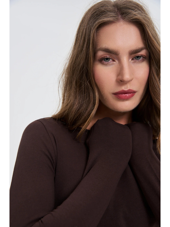 Moodo Oprijeta rjava bluza z dolgimi rokavi Moodo