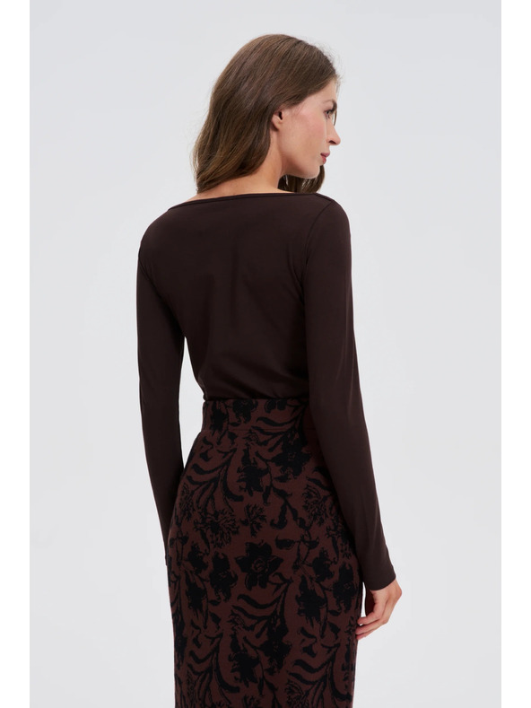 Moodo Oprijeta rjava bluza z dolgimi rokavi Moodo