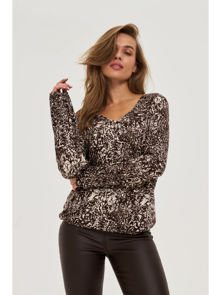 Moodo Bluza v obliki V izreza rjava Moodo