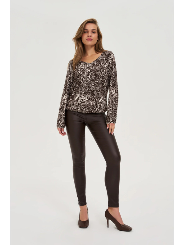 Moodo Bluza v obliki V izreza rjava Moodo