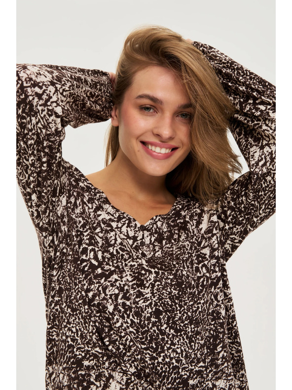 Moodo Bluza v obliki V izreza rjava Moodo