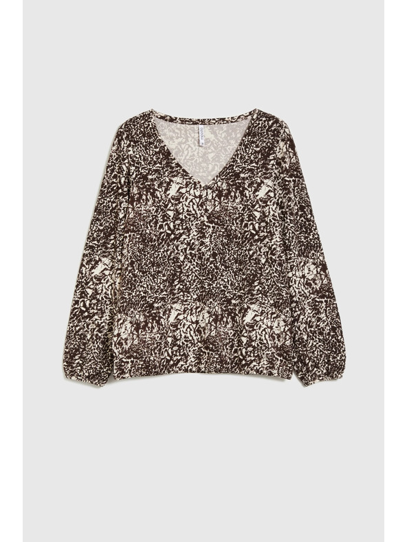 Moodo Bluza v obliki V izreza rjava Moodo