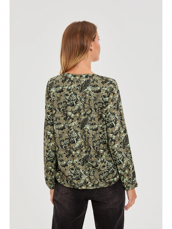 Moodo Olivno zelena cvetlična bluza Moodo