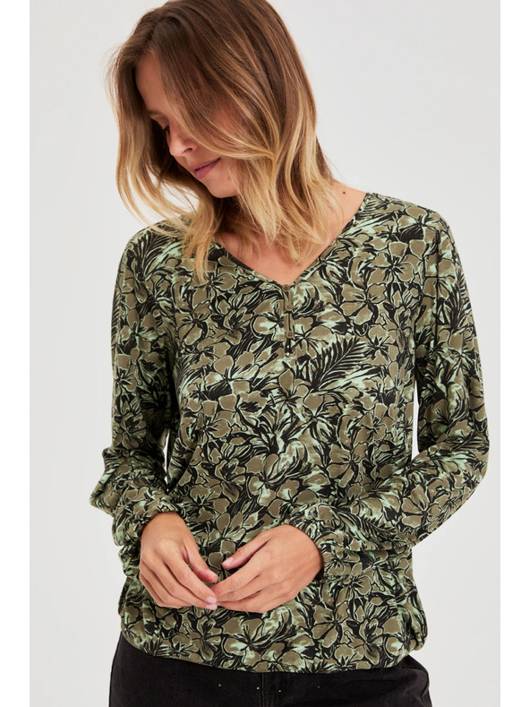 Moodo Olivno zelena cvetlična bluza Moodo