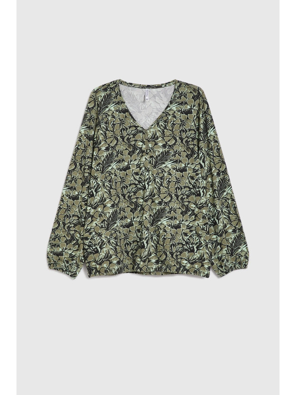 Moodo Olivno zelena cvetlična bluza Moodo
