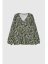 Moodo Olivno zelena cvetlična bluza Moodo