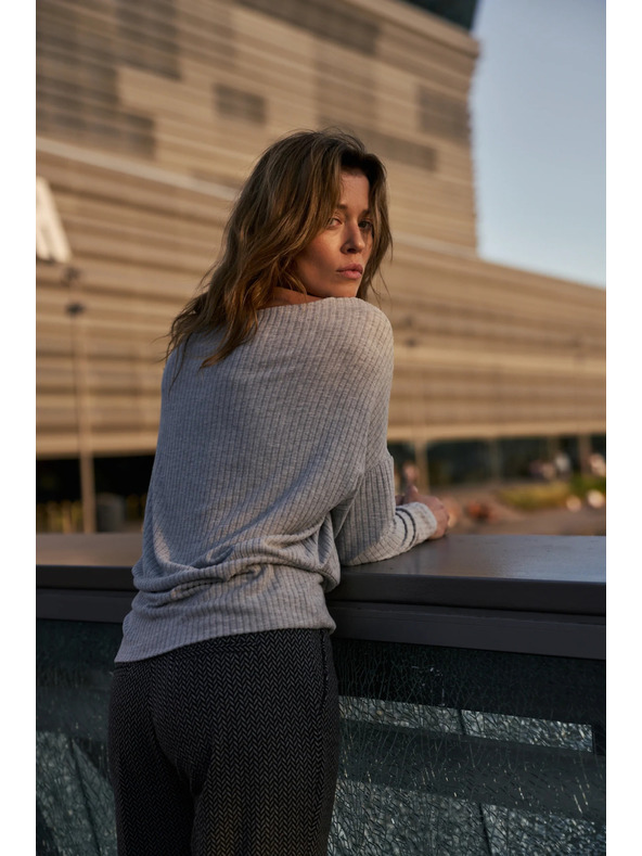 Moodo Rebrasta bluza z dolgimi rokavi siva Moodo