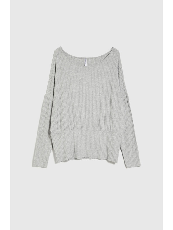 Moodo Rebrasta bluza z dolgimi rokavi siva Moodo