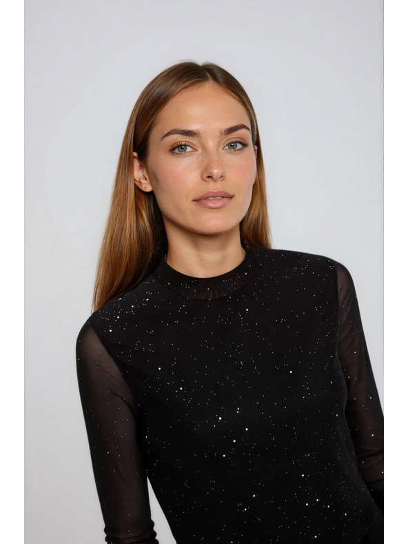 Moodo Črna bluza s prosojnimi rokavi Moodo