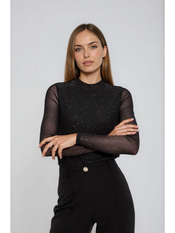 Moodo Črna bluza s prosojnimi rokavi Moodo