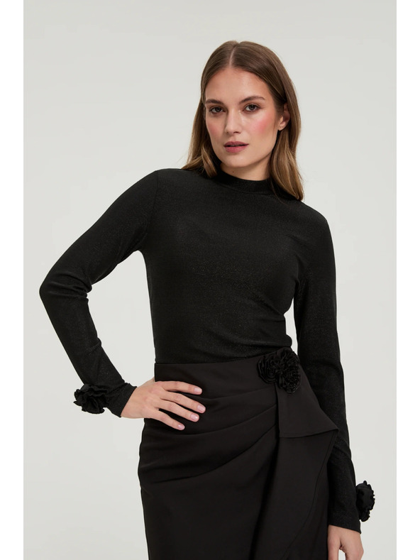 Moodo Črna bluza z okrasnimi rokavi Moodo