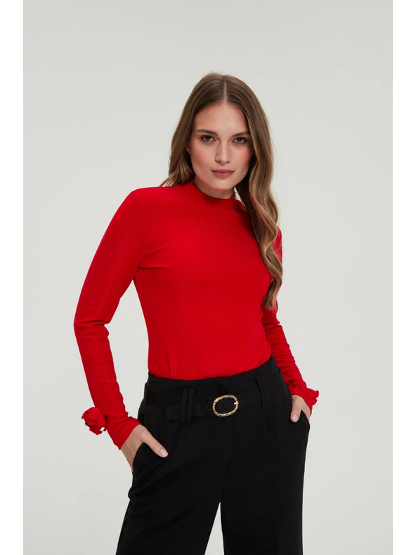 Moodo Rdeča bluza z okrasnimi rokavi Moodo