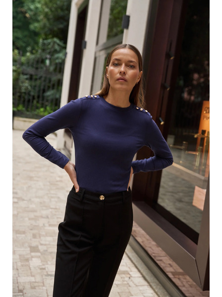 Moodo Bombažna bluza z dolgimi rokavi mornarsko modre barve Moodo