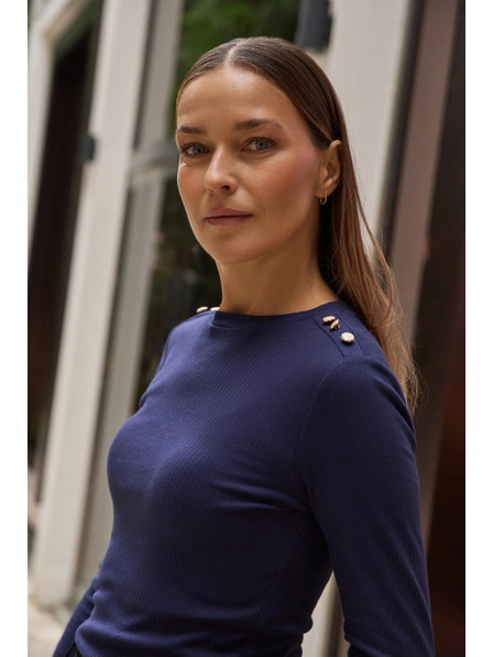 Moodo Bombažna bluza z dolgimi rokavi mornarsko modre barve Moodo