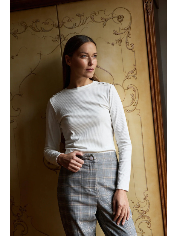 Moodo Bombažna bluza z dolgimi rokavi bele barve Moodo