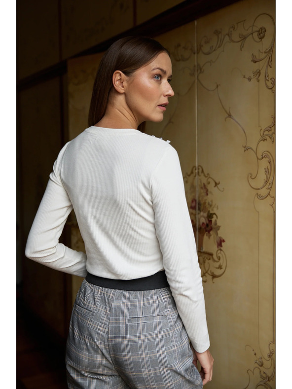 Moodo Bombažna bluza z dolgimi rokavi bele barve Moodo