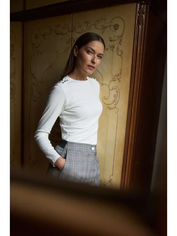 Moodo Bombažna bluza z dolgimi rokavi bele barve Moodo