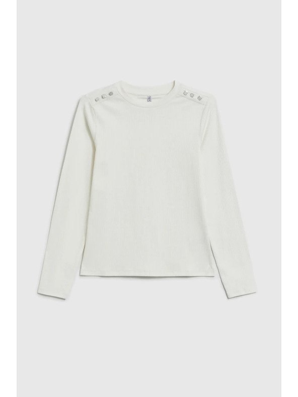 Moodo Bombažna bluza z dolgimi rokavi bele barve Moodo