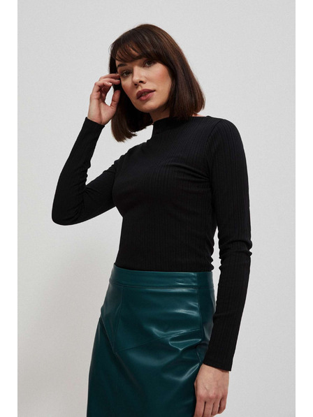 Moodo Oprijeta črna rebrasta bluza z dolgimi rokavi Moodo