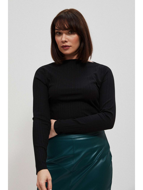 Moodo Oprijeta črna rebrasta bluza z dolgimi rokavi Moodo