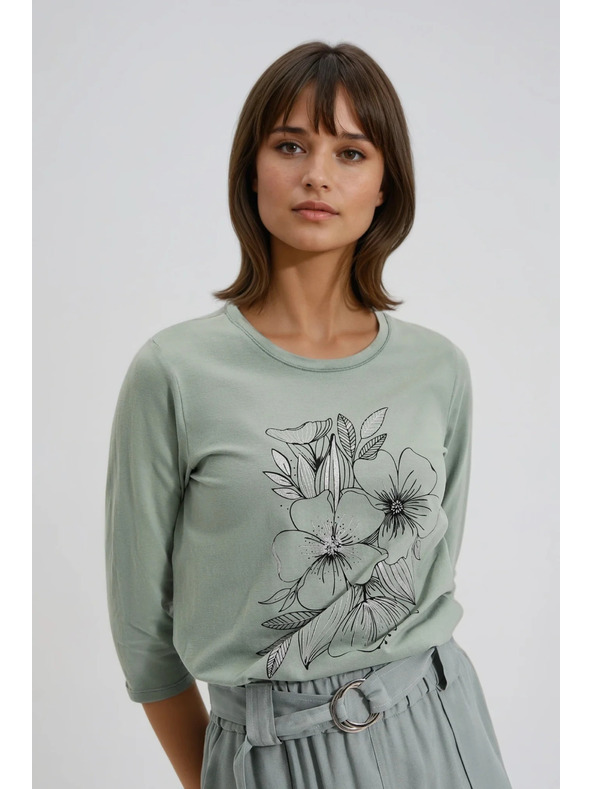 Moodo Bluza s cvetličnim potiskom olivno zelene barve Moodo