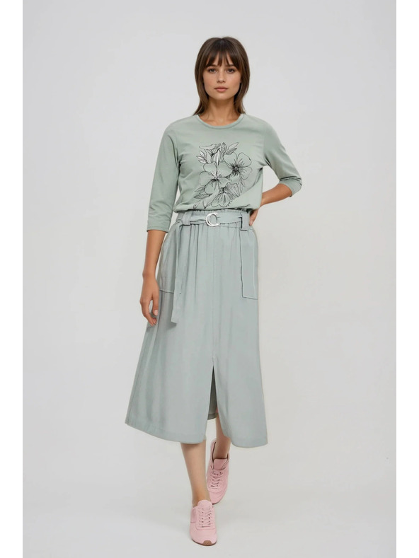 Moodo Bluza s cvetličnim potiskom olivno zelene barve Moodo