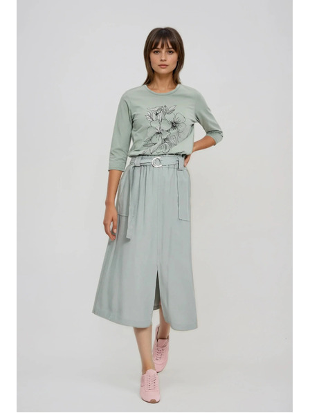 Moodo Bluza s cvetličnim potiskom olivno zelene barve Moodo