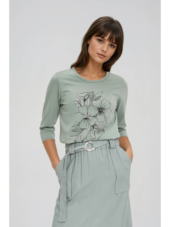 Moodo Bluza s cvetličnim potiskom olivno zelene barve Moodo