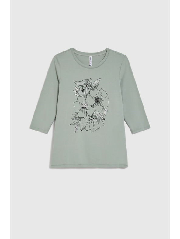 Moodo Bluza s cvetličnim potiskom olivno zelene barve Moodo