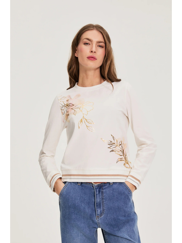 Moodo Bombažna bluza s potiskom bele barve Moodo