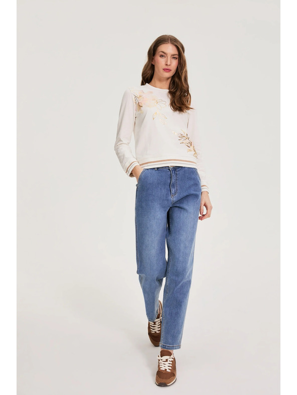 Moodo Bombažna bluza s potiskom bele barve Moodo