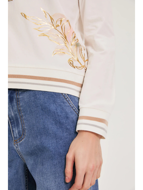 Moodo Bombažna bluza s potiskom bele barve Moodo