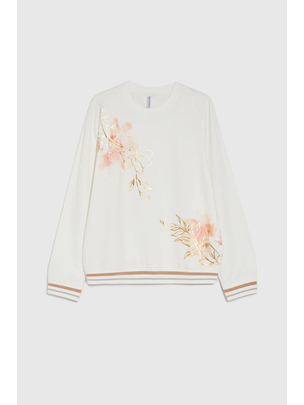 Moodo Bombažna bluza s potiskom bele barve Moodo