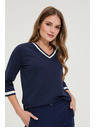 Moodo Bombažna bluza z V-izrezom mornarsko modre barve Moodo