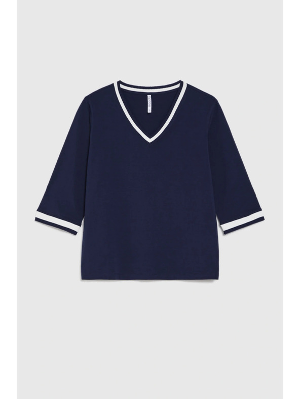 Moodo Bombažna bluza z V-izrezom mornarsko modre barve Moodo