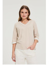 Moodo Bombažna bluza z V-izrezom bež barve Moodo